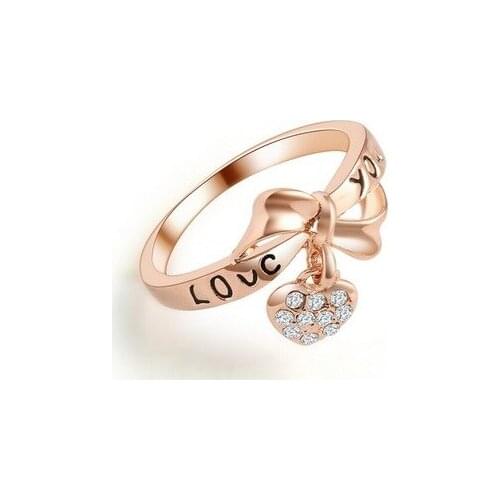 European and American fashion new bow love LOVE Heart Rings 2015 cheap new rose gold ring