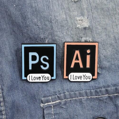 New computer software PS AI brooch I LOVE YOU software couple badge fun icon brooch jewelry gift denim clothes pendant