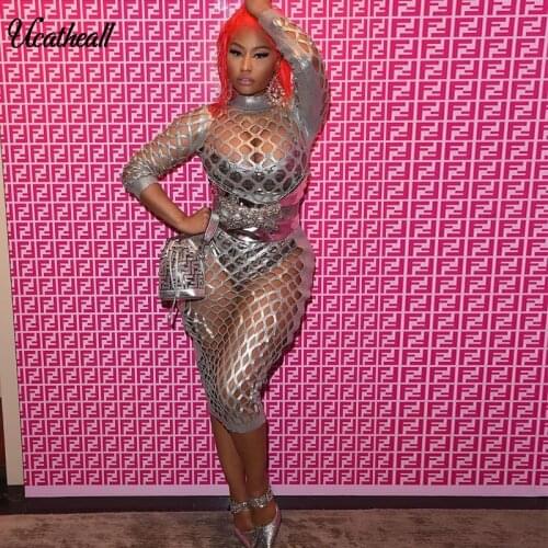 Burning Flower Bodycon Dress Ladies Sexy Dresses Women Wear New Style High Collar Slim Package Hip Hollow Out Fish Net Dress