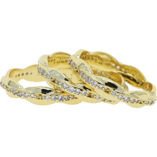 Gold Color Engagement Band Clear CZ Oval Link Chain Finger Stacking Eternity Band Ring Fashion