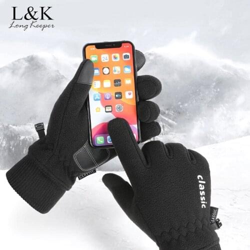 New Mens Warm Gloves Polar Fleece Touch Screen Silicone Non Slip Autumn Winter Mountaineering Cycling Gloves Male Warm Outdoor
