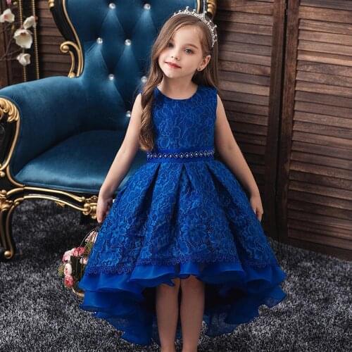 Baby Girls Dress Lace Flower Embroidery Princess Dress for Girl Party Elegant Princess Long tail Girls Evening Birthday Dress