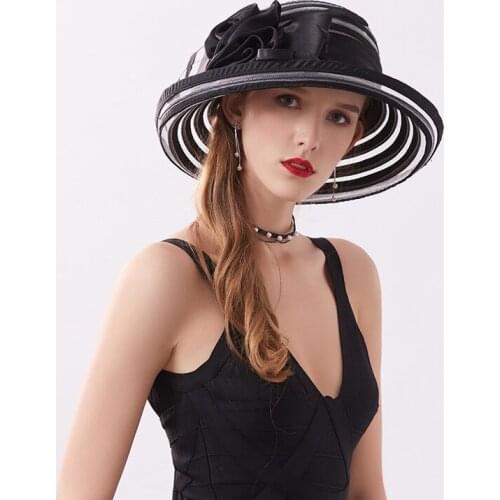 Wide Brim Fedoras Hats Church Caps Summer Women Hat 2020 Big Flower Elegant Sun Hats Foldable