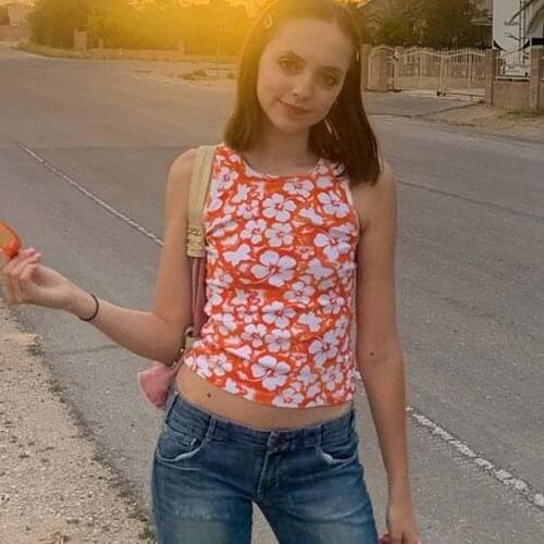 Floral Print Women Crop Top Sleeveless Sexy O-Neck Short Tank Tops Female Slim Basic Tees Summer 2021 Girls Vest Streetwear
