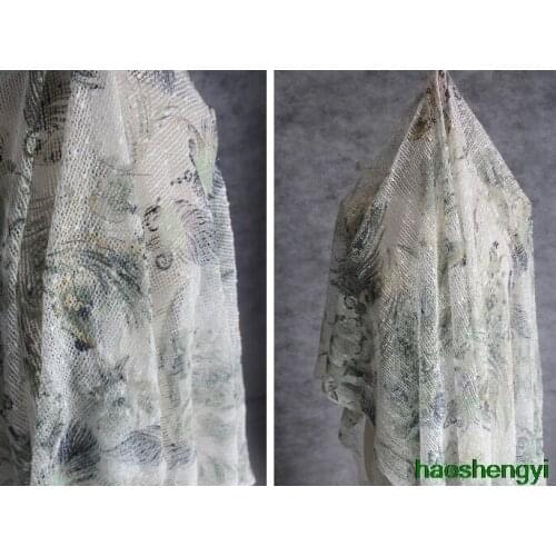 Three-dimensional hollow printed knitted flower lace mesh garment fabric