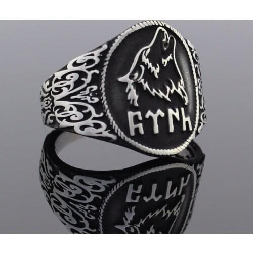 Solid 925 Sterling Silver Gokturk Wolf Mens Ring Gemstone Without Special Ring Jewelry Accessory For Men