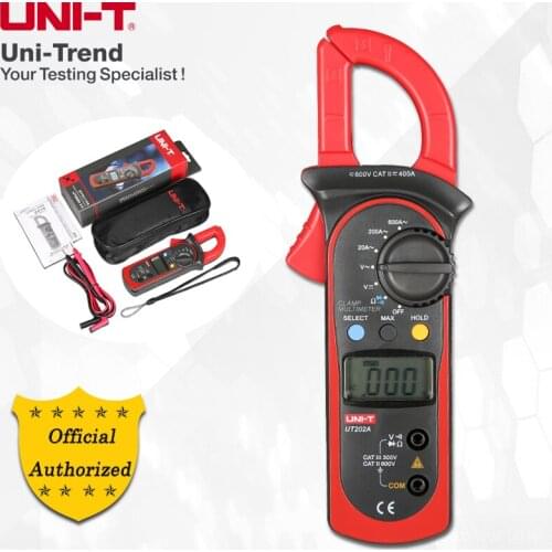 UNI-T UT201/UT202/UT202A AC Digital Clamp Meter; 400A-600A Digital Ammeter, Resistance/Diode/Temperature test, LCD backlight