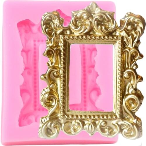 Mirror Frame Silicone Mold Baroque Relief Cupcake Topper Fondant Molds DIY Party Chocolate Candy Moulds Cake Decorating Tools