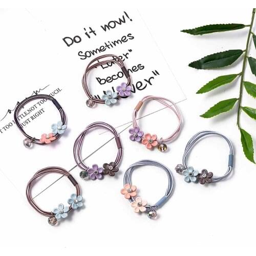 1pc Korean Cute Candy Flower Headbands for Women Pendant Elegant Lady Elastic Ponytail Scrunchies Hair Ties Accessories Random