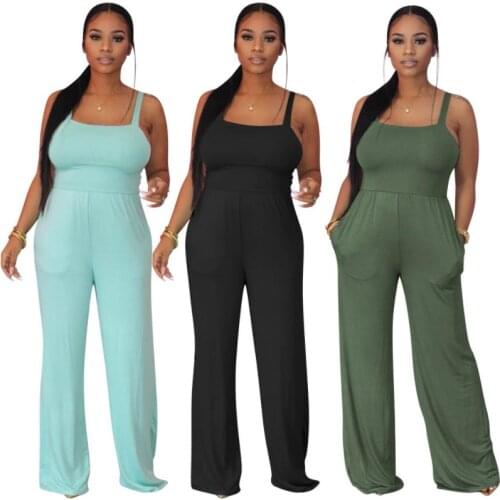2021 New Style Women Summer Casual Jumpsuit Ladies Solid Color Spaghetti Strap Sleeveless Backless Jumpsuit for Girls 3 Colors