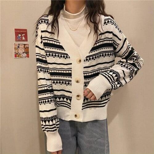 Cardigan Sweater Womens Autumn Winter Casual Vintage V Neck Cardigans Button Long Sleeve Loose Female Knitted Sweaters Y2k Top