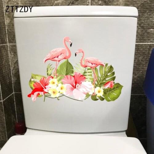 ZTTZDY 27.4CM×18.7CM Flamingo Hibiscus Living Room Wall Decoration Fashion Bathroom Toilet Sticker T2-0752