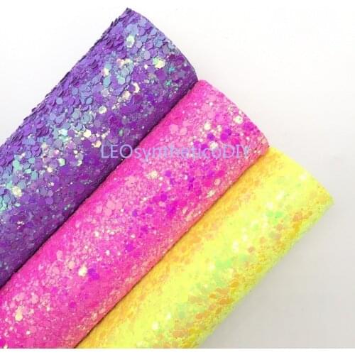 1PC 21X29CM Neon Purple Rose and Yellow Chunky Glitter Leather Fabric, Glitteer Sheets For Making Bows LEOsyntheticoDIY T288B