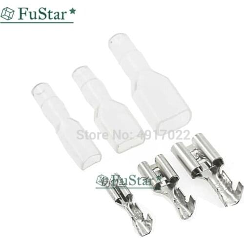 100Sets(200pcs) Female Spade Connector 2.8 / 4.8 /6.3 Crimp Terminal with Insulating Sleeves For Terminals 22-16AWG 6.3mm 2.8mm