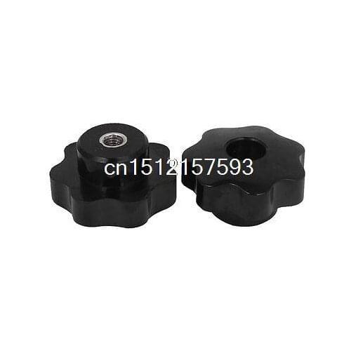 2 Pcs M8 Female Thread Nuts 50mm Plastic Star Head Clamping Knob Grip Black