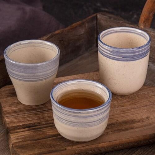 2Pcs/Set Retro Master Tea Cup Vintage Ceramic Coarse Pottery Hand-Painted Water Cups Office Drinkware Espresso Coffee Milk Mugs