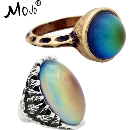 2PCS Vintage Bohemia Retro Color Change Mood Ring Emotion Feeling Changeable Ring Temperature Control Ring for Women RG002-RS057