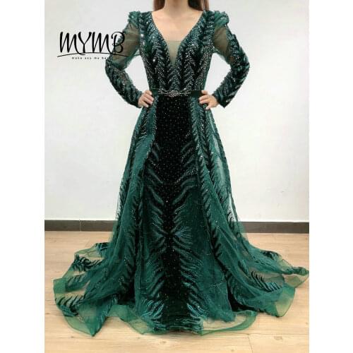 2021 Elegant Long Sleeve Wedding Party Dress Emerald Green Evening Gown For Wedding A Line Overskirt Dress MY41127