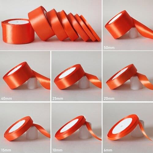 25Yards/ 6mm-50mm Orange Red Silk Satin Ribbon DIY Material For Prom Party Decoration Wedding Gift Box Packaging Accessories D7