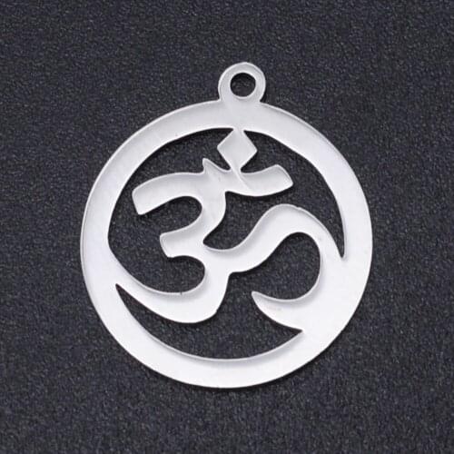 5pcs/lot 100% Stainless Steel OM Round Charms Wholesale Accept OEM Order Jewelry Making Charms Top Quality