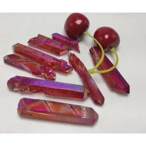 50g Electroplated red Titanium Aura Lemurian Seed Quartz Crystal Point Stones Specimen Natural Quartz Crystals