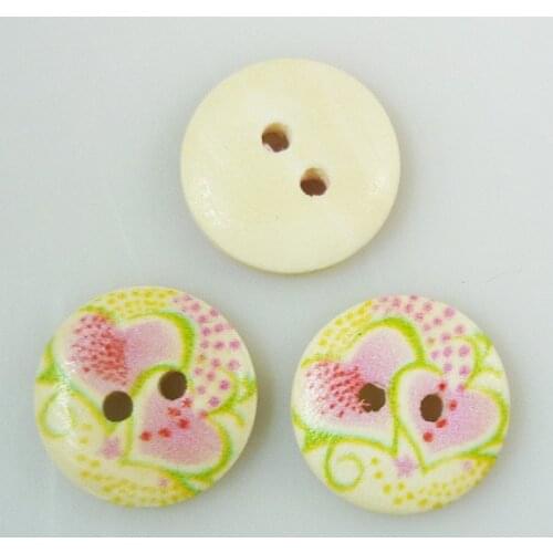 100PCS 15MM heart shape wooden painting buttons sewing clothes boots coat accessories MCB-578