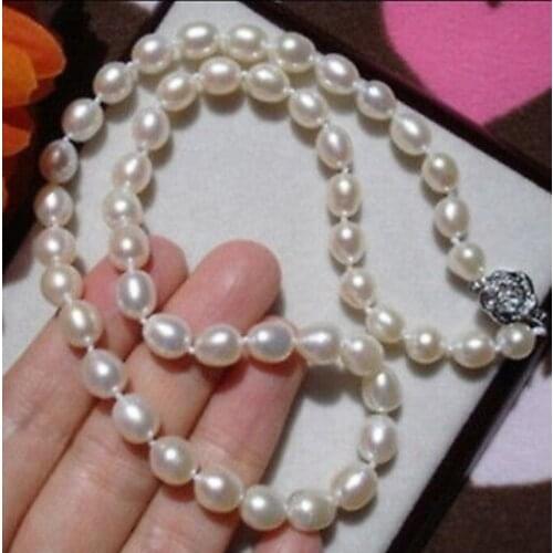 7-8MM WHITE FRESHWATER RICE PEARL NECKLACE 17"