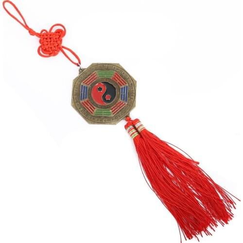 7cm Chinese Feng Shui Bagua Mirror with Chinese Knot Good Luck Fortune Prayer for Car Hanging Decor Pendant
