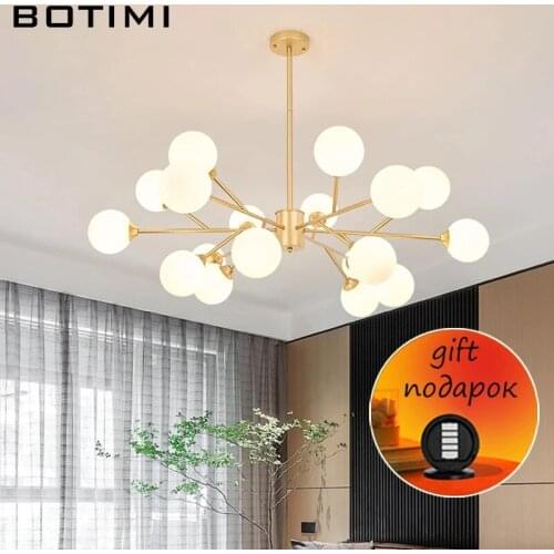 BOTIMI Chandelier Lights With Glass Ball For Dining Room Long Wooden Bar Pendant Lamp Modern Suspension Kitchen Lighting