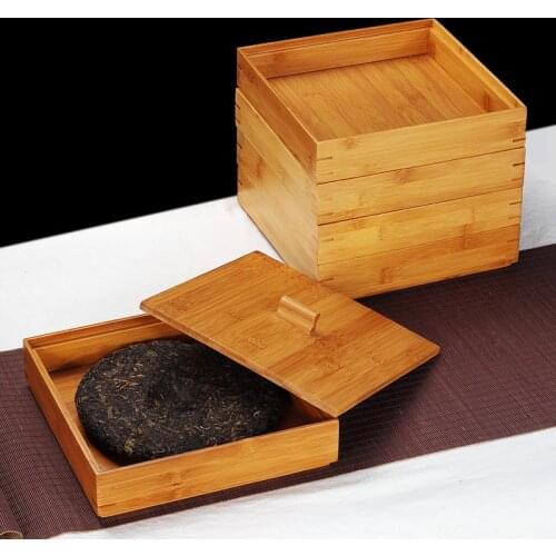 Tea Box Bamboo Storage Caddies Puer Cake Holder Natural Tea Boxes Chinese Kung Fu Tea Set Teaware Accessories Plate Decoration