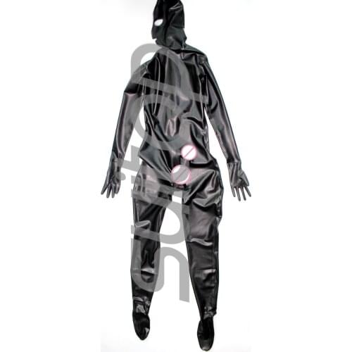 Suitop Mens full cover body latex catsuit 0.4 rubber zentai with penies condom for male(back zip)(open nose only)