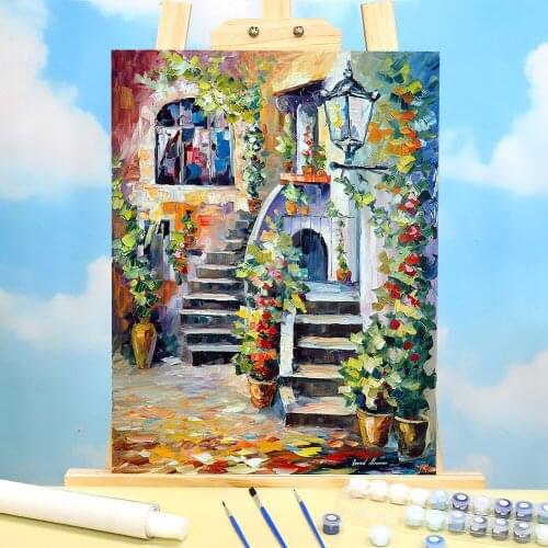 Floral Terrace DIY Paint By Numbers Package Acrylic Paints 50*70 Canvas Painting Loft Wall Picture Adults Drawing