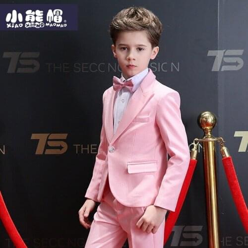 Childrens suit jacket pink spring and autumn Korean of boys suit performance Wedding Baby Flower Dress size 110-160