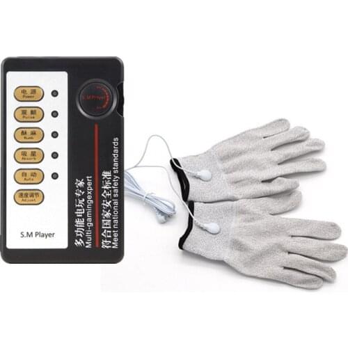 Electric Shock Kit Conductive Glove Breast Nipple Body Massage Electro Stimulation Fiber Therapy Electrode Glove Adult Sex Toy