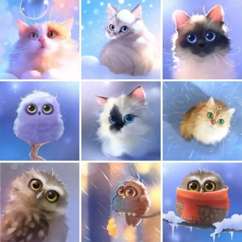 EverShine Diamond Painting Cat Cross Stitch Kits 5D Diamond Embroidery Cartoon Mosaic Picture Rhinestones Animal Home Decor