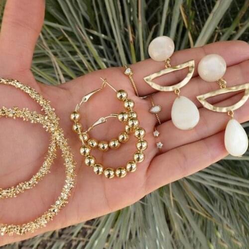 European and American 3Pairs Fashion Women Exaggerated Circle Faux Pearl Semicircle Ear Studs Hoop Earrings Jewelry Female Girls