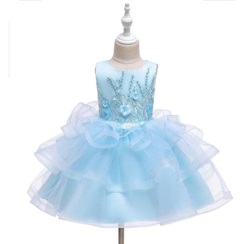 FOCUSNORM Infant Baby Girls Dress 2-10Y Embroidery Flower Princess Sleeveless Formal Party Wedding Tulle Mesh Lace Gown Dresses