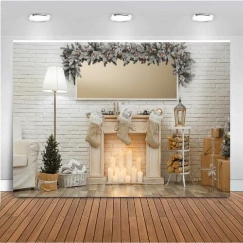 Photography Backgrounds Winter Happy Christmas Party Christmas Tree Stars Mistletoe Wreath Fireplace Photo Studio Decor