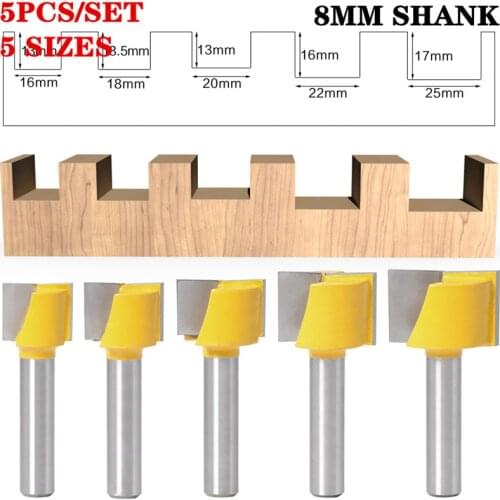5Pcs 8mm Shank CNC Face Mill Router Bits Cleaning Bottom Router Bit Woodwork End Mill Cutter Tool Carbide Cutters For Wood