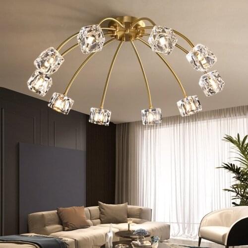 Creative all-copper LED light luxury ceiling lamp simple living room bedroom dining room crystal glass ceiling lamp