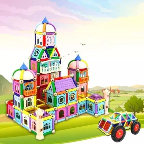 150-438pcs Magnet Sticks with Metal Balls Castle Designer Magnetic Blocks Building Construction Educational Toy For Kids Gifts