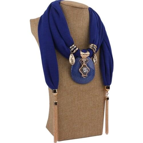 Fashion Malaysian Resin Jewelry Necklace Scarves For Women Luxury Rhinestone Alloy Tassel Pendant Long Scarf For Ladies