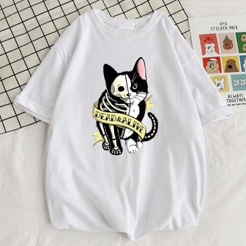 Schrodinger Cat Cartoons Printing Man Tshirt Style Crewneck T Shirt Fashion Loose Tshirts Simplicity Comfortable Men Clothes