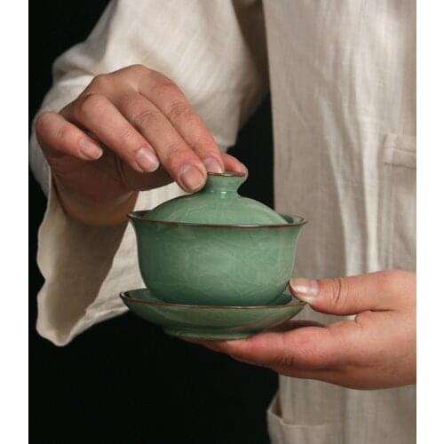 Gaiwan 6.7oz Kung Fu Teacup and Saucer Set Porcelain 200ml Chinese Cup for Tea Ceramic Mug Celadons Drinkware