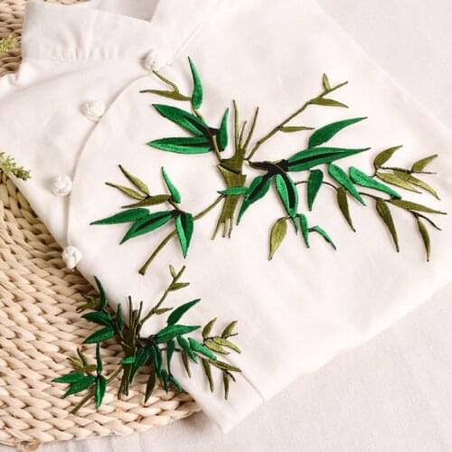 2019 New Arrival 1 Piece Green Bamboo Patch DIY Repair Embroidery Iron On Patch for Clothing Sticker Beautiful Clothing Patches