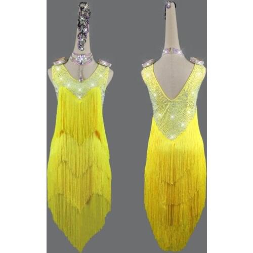 New style Latin dance costume spandex tassel stones latin dance dress for women latin dance competition dresses 2XS-6XL