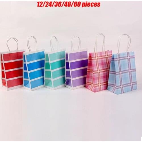 Wholesale Multifunction Soft Color Stripe Kraft Paper Bag With Handles 27x21x11cm Festival Gift Bag High Quality Shopping Bags