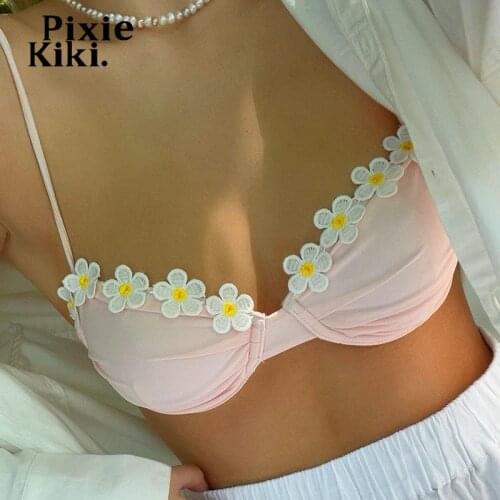 PixieKiki Baby Pink Flower Trim Sexy Bra Tank Top Cami Vintage Clothes Indie Clothes Aesthetic Crop Tops Women 2021 P85-AI10