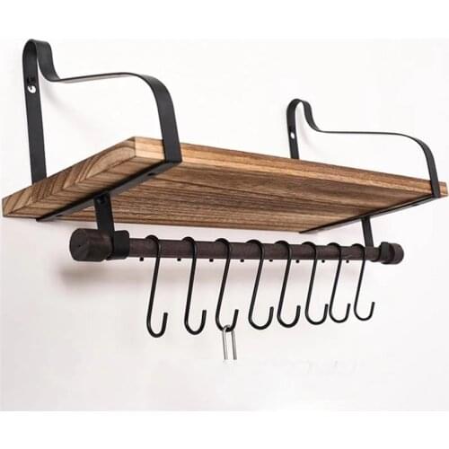 Floating Wall Shelf Mounted Rustic Wood for Bathroom Kitchen Decor Storage Removable Hooks and Towel Ba Wall Shelf