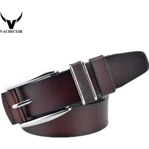 VACHECUIR 100% cowhide genuine leather belts for men brand Strap male pin buckle fancy vintage jeans cintos cinturones hombre